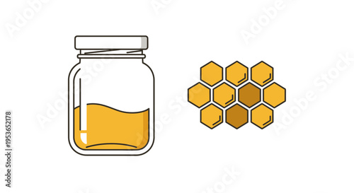 Honey in a jar with honeycomb.