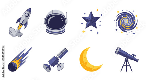 Space objects and astronomy equipment.