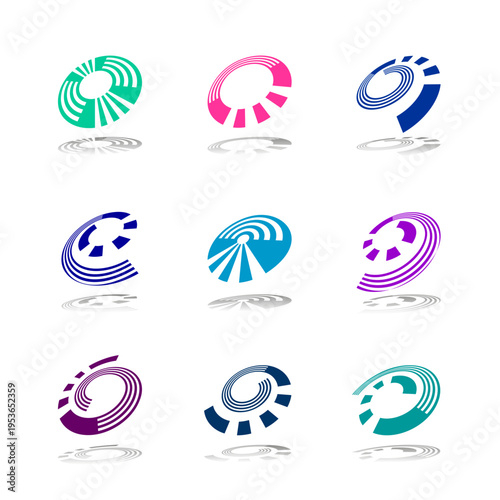 Set of Abstract Color Spiral and Round Design Elements.
