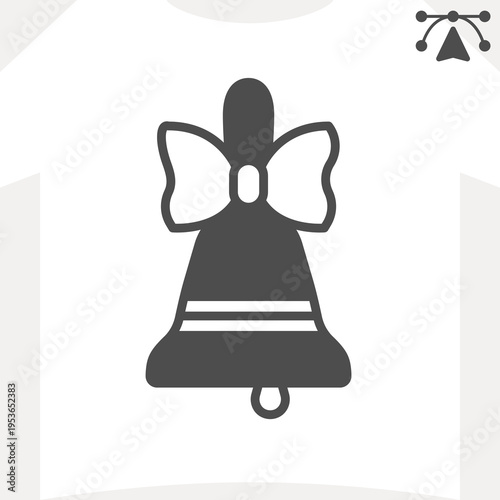 Bell with ribbon bow solid icon, back to school concept. Vector graphics. Hand bell for graduates sign and editable stroke, glyph style icon for mobile or web design.