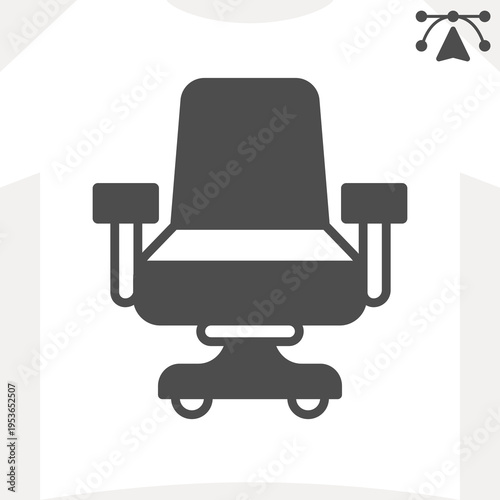 Office chair on wheels solid icon, boss seat concept. Vector graphics. Armchair sign and editable stroke, glyph style icon for mobile or web design.