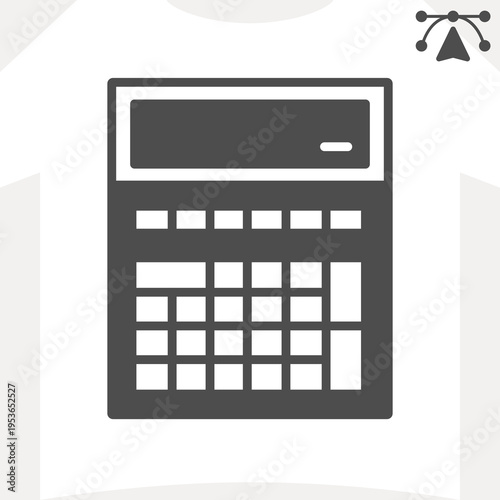 Calculator with digital display solid icon, counting tool concept. Vector graphics. Calc with keypad sign and editable stroke, glyph style icon for mobile or web design.