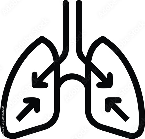 Lungs with outward and inward arrows icon respiratory system
