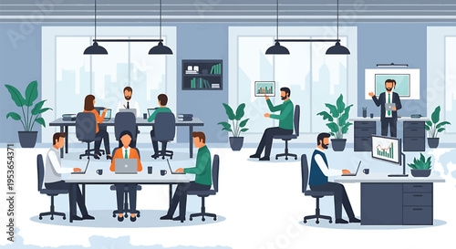 Diverse business professionals collaborating and working in a modern office environment 1.