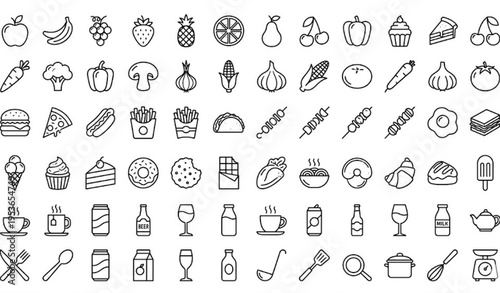 Simple Food Pictograms Pack Thin Line Vector Icons Collection