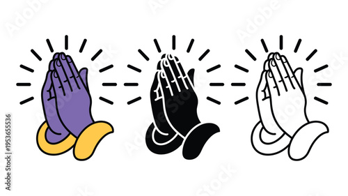 Folded hands prayer icon set, vector symbols of praying hands, gratitude, and spiritual gestures, clean outline and glyph design suitable for apps