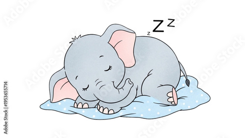 A sleeping elephant rests on a blue blanket.