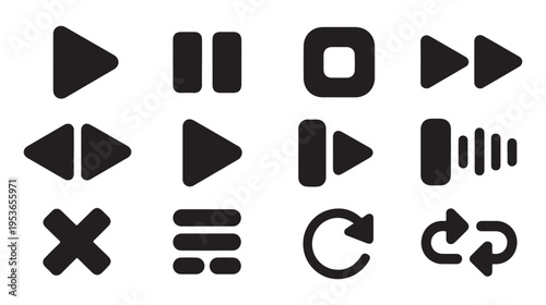 Set of modern media player icon collection. simple media player icon symbol. video play interface sign