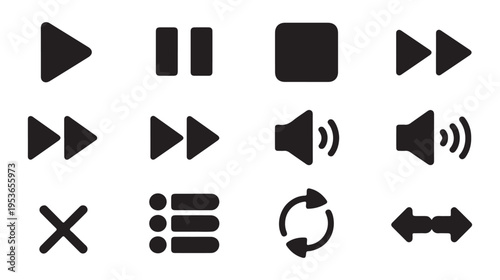 Set of modern media player icon collection. simple media player icon symbol. video play interface sign