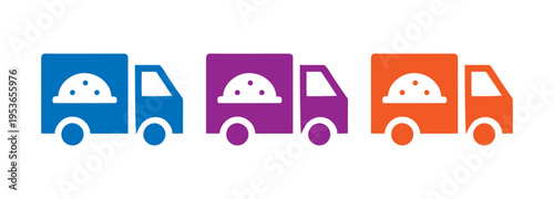 colorful delivery truck icons featuring a pizza graphic