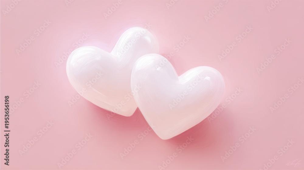 Fototapeta premium Minimal white heart duo with soft glow for love notes and anniversaries