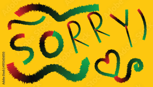 Sorry text with heart shape in red green and black gradient