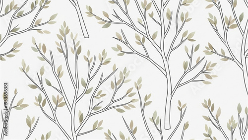A serene illustration of trees with branches and leaves on a white background