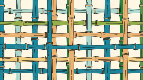 The intricate pattern of bamboo sticks intertwined in a natural setting