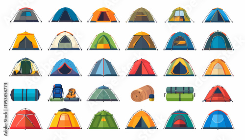 Collection of various colorful camping tents.