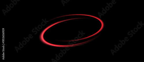 Red neon glowing ring effect isolated on dark background, vector graphics.