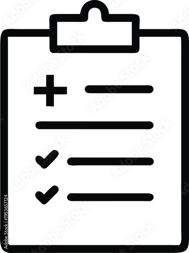 Medical Clipboard With Checkmarks and Plus Symbol Icon