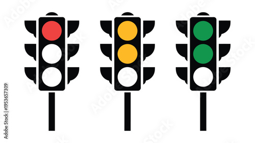 Traffic signal light icon set, vector icons representing traffic lights for vehicles and pedestrians, clean flat and outline design