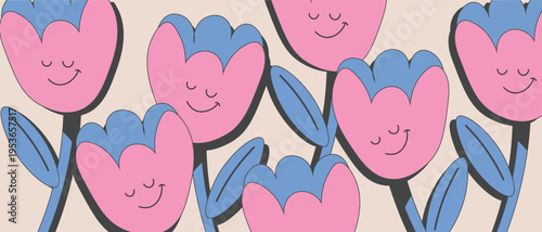 Retro white tulips background, banner, retro flowers cover