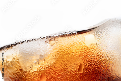 Luxury Amber Alcohol Macro Texture with Bubbles and Ice, Abstract Drink Background