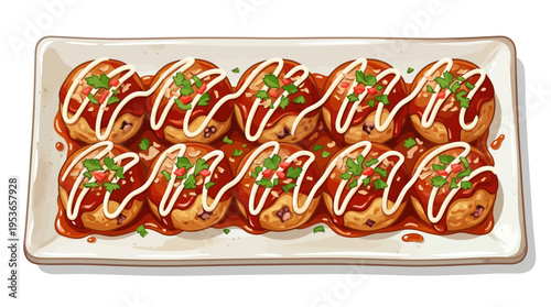 Takoyaki with Sauce and Mayo Drizzle