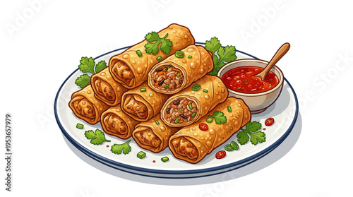 Crispy Spring Rolls with Spicy Dipping Sauce