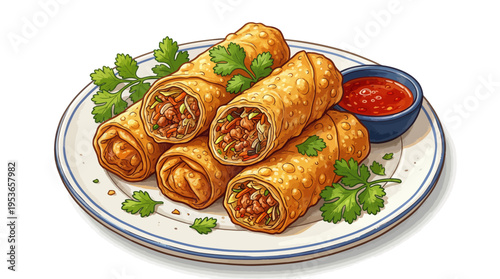 Crispy Spring Rolls with Spicy Dipping Sauce