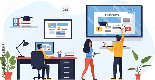 People engaged in elearning and online education activities.