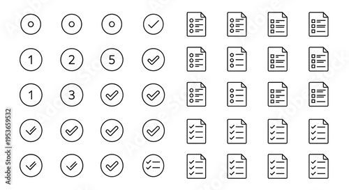 Various linear icons illustrating tasks, project status and documentation on a white backdrop, conveying a sense of organization and efficiency in a business setting.