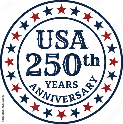 Usa 250th anniversary logo with red blue and white stars on white background