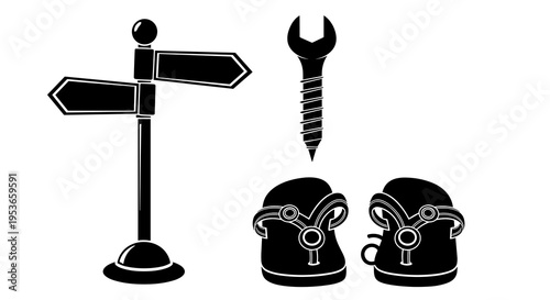Navigating life's journey with clear signposts, handy tools for repairs, and comfortable footwear for the path ahead in a conceptual and lighthearted illustration.