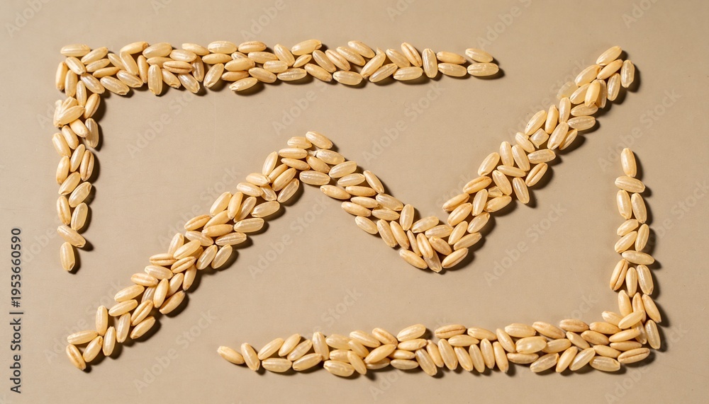 Obraz premium Forming hulled brown rice kernels creating two rectangular frames and central zigzag on beige board