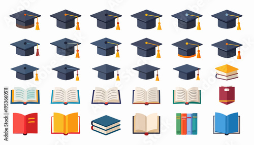 Graduation caps and stack of books.