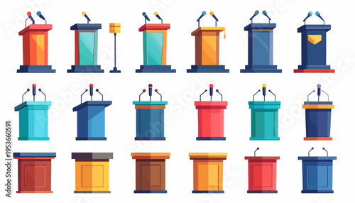 Colorful lectern podium speaker stands.