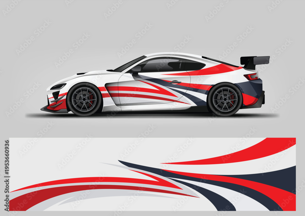 Obraz premium Racing Car Wrap Design, Vector Livery Template, Sport Stripe Graphics, Abstract Background, Car Decal