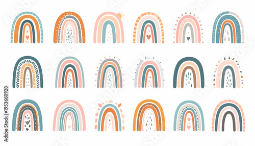 Colorful Rainbow Shapes in Rows.