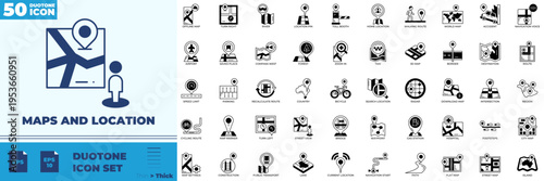Maps And Location Duotone Editable Icons set