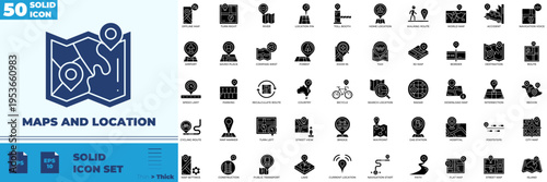 Maps And Location Solid Editable Icons set