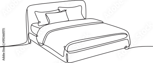 Beautiful line drawing bed illustration vector coloring page One line draw graphic design vector