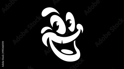 Expressive retro cartoon smiling face vector illustration, cheerful and fun with a wide grin and joyful expression.