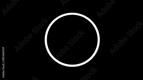 Minimalist white circle outline on black background. Simple geometric shape, abstract graphic design element, modern empty frame.