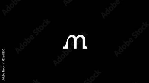 Stylized white lowercase 'm' letter on a solid black background, minimalist alphabet design for graphic concepts