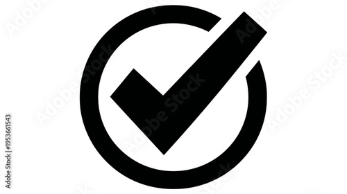 Black checkmark icon in a circle. Vector graphic symbol for completion, approval, validation, success, and correctness.