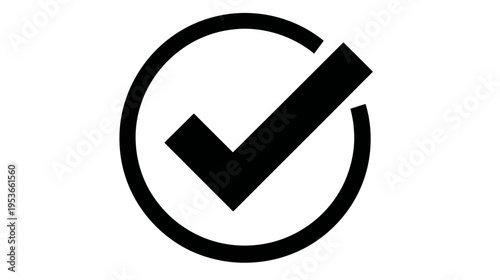 Black checkmark icon inside a circle, symbolizing approval, completion, correctness, and success. Modern vector graphic element.
