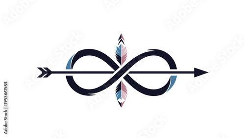 Unique infinity symbol with an arrow and feathers in a hand drawn style representing eternal friendship, love, and life journeys.