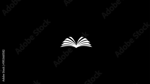 Minimalist Open Book Icon on Black Background. Symbol of Education, Learning, Knowledge, Reading, and Literature.