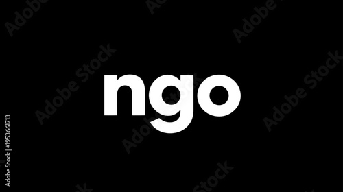 NGO White Text Graphic on Black Background Illustrating Non-Governmental Organization, Charity, and Social Work Concepts