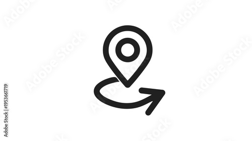 Navigation Route Icon with Location Pin and Curved Arrow. GPS Wayfinding Symbol for Travel, Journey, Map, Direction.