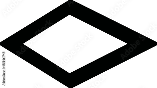 Minimalist black outline diamond shape, simple geometric rhombus vector graphic for abstract design elements and backgrounds.