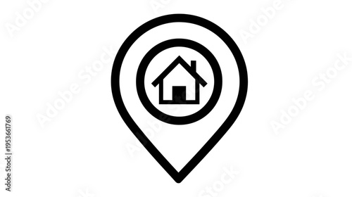 Home location pin icon. Real estate property address map marker. House navigation GPS symbol for website and app UI.